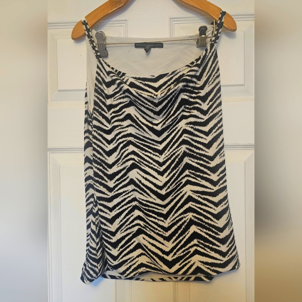WHBM Women's Black and White Zebra Print Top, Beaded Straps As Shown, Size S